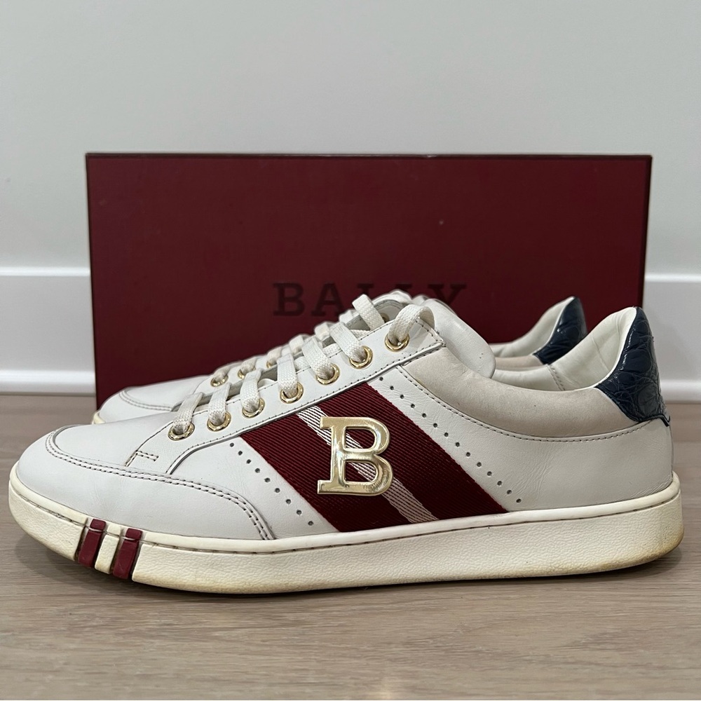 BALLY of Switzerland WILSY White Leather SNEAKERS Red Stripe EU 41 US 8 D